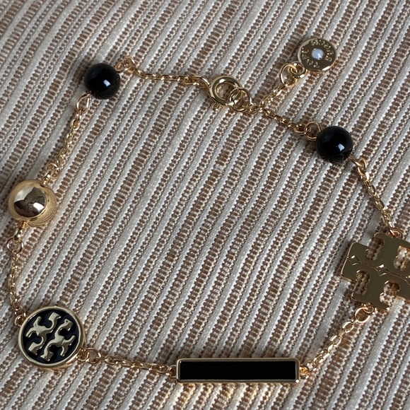 Tory Burch Gold Black Double T Logo Bracelet - Picture 2 of 9